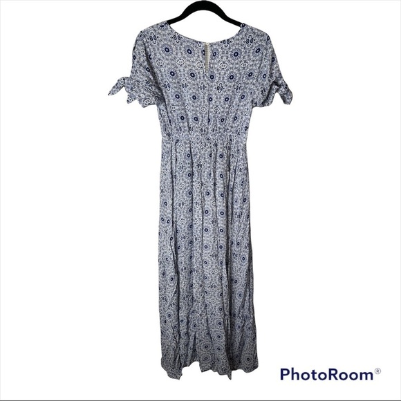 LULUS Blue White Printed Tie Front Maxi Romper Dress Small - Picture 9 of 12